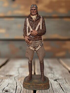 Vintage Aviator Pilot Early Flying Man Sculpture Hand Painted by Michael Garman